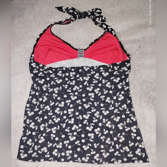 💯Hobie cherries tankini top navy blue red white size med - Picture 3 of 3